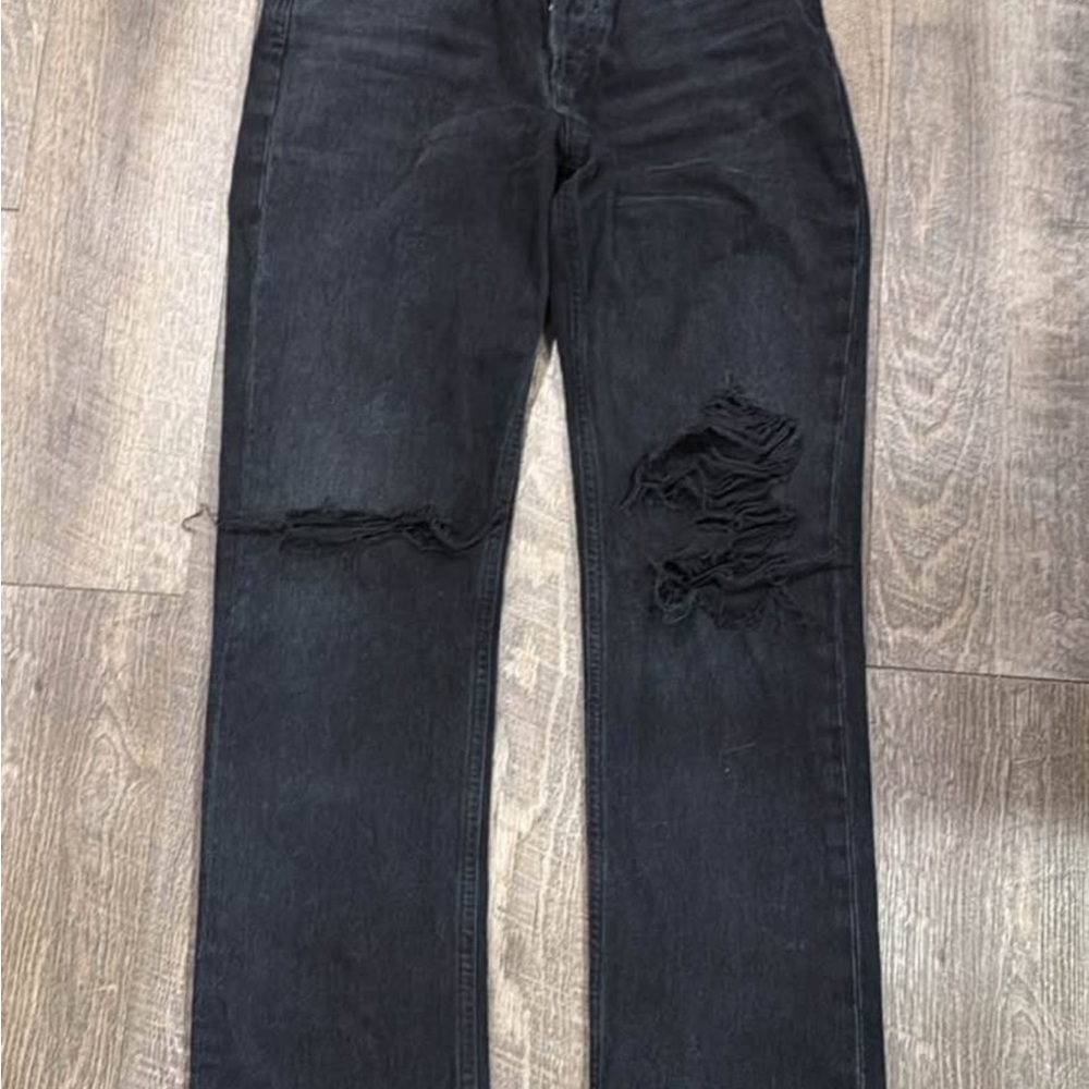 Agolde Washed Black High-Rise Distressed Jeans